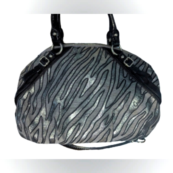 EUC Coach Madison silver zebra print canvas with black patent leather handles - Picture 2 of 13